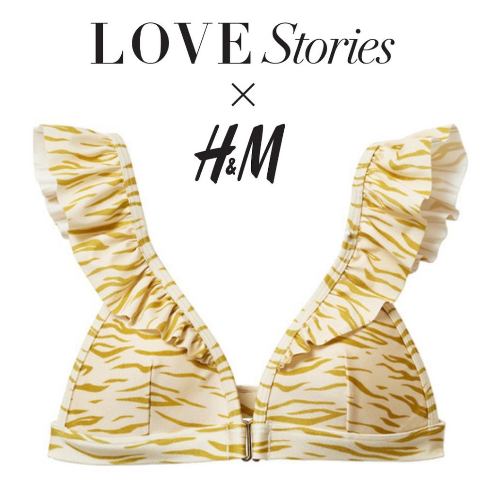 Love Stories x H&M sz2,4 Swim Club Bikini HOT COLLAB Top Tiger Swimsuit Ruffle